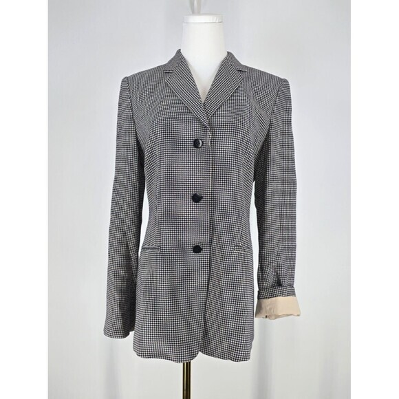 Vintage ARMANI COLLEZIONI Houndstooth Blazer Sz 6 Made In Italy Black & Tan - Picture 1 of 9